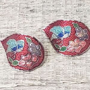 VINTAGE CLOISONNE Floral Clip-on Earrings